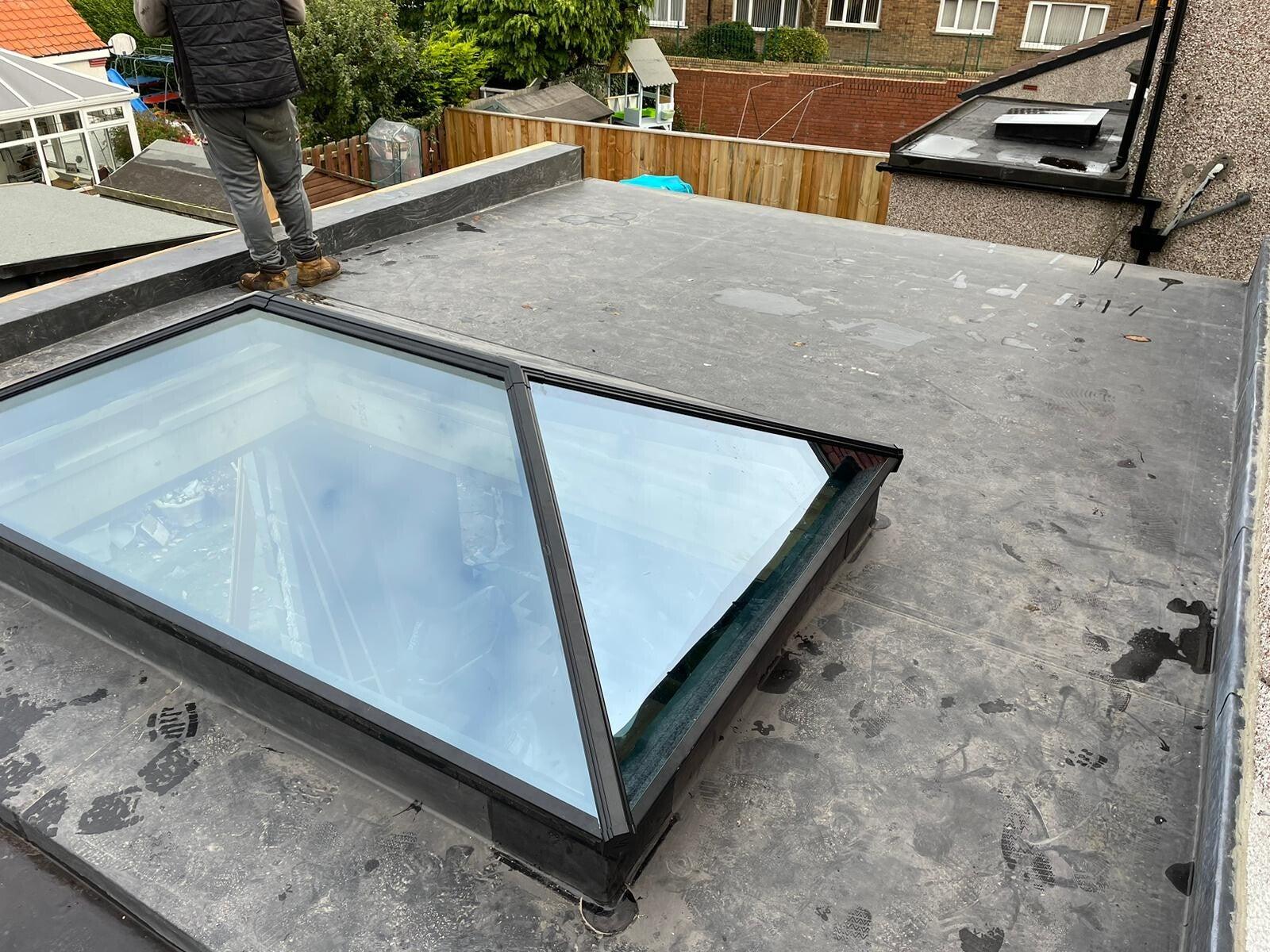 roof lantern close-up on new EPDM deck — recent Willow Roofing work